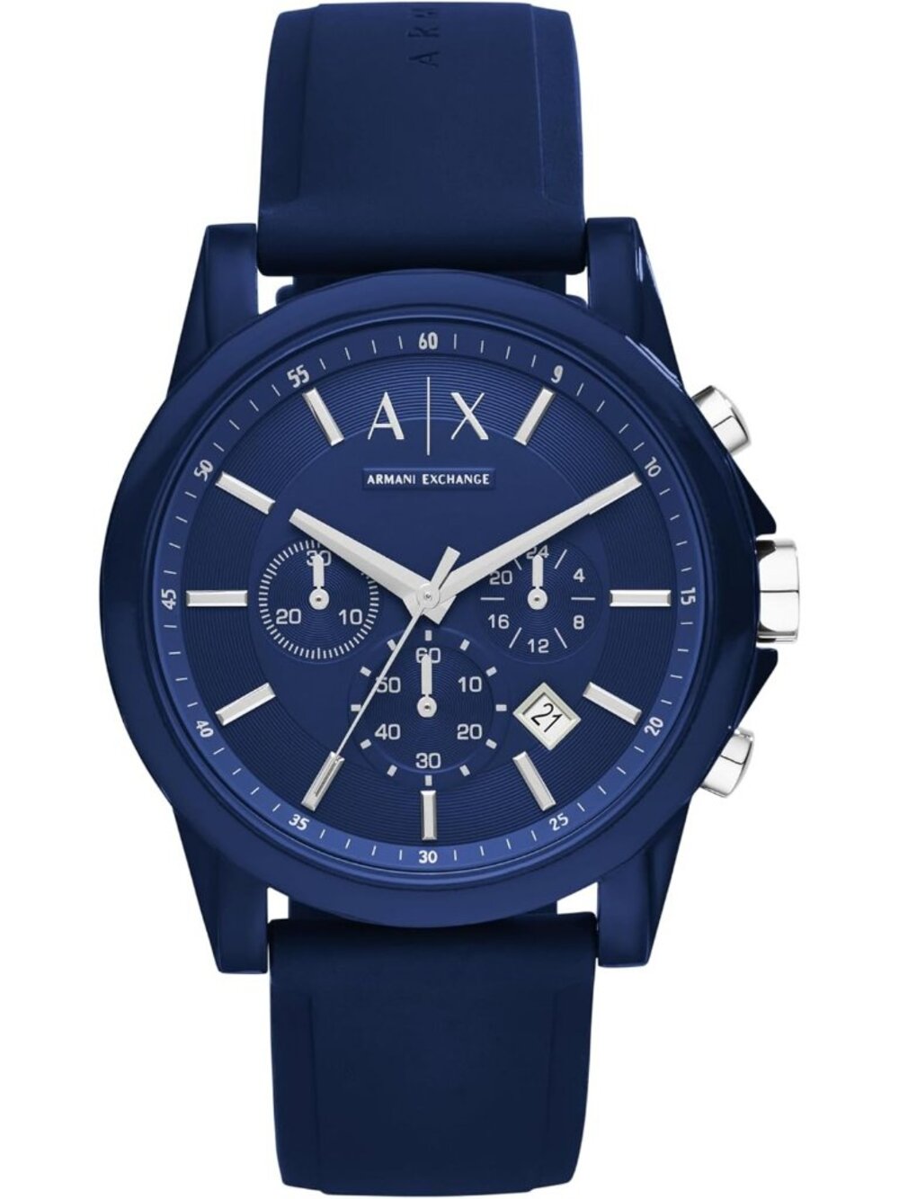 Men's Blue Silicone Band Bracelet Chronograph Analog Crystal Dress Wrist Watch